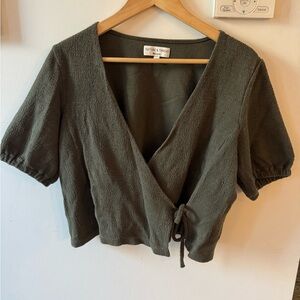 Madewell Deep Green Wrap Blouse